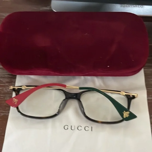 Gucci GG01120A 002 Havana/gold unisex rectangular eyeglasses w/ case & cloth - Picture 2 of 16